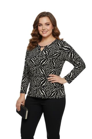 Kadın V Yaka Modelli Baskılı Bluz BGL-ST05101 SİYAH - M