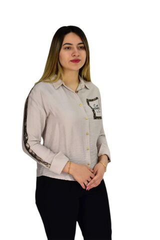 Kadın Kol Omuz Işlemeli Gömlek B6395 BGL-ST02545 BEJ - S