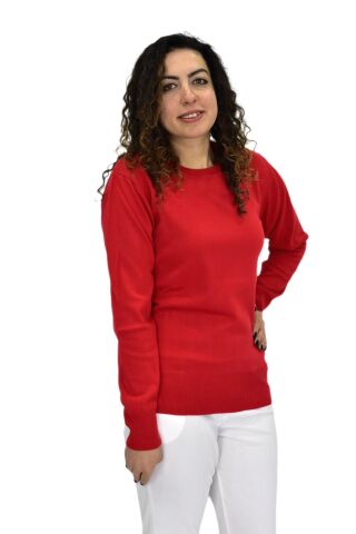 Kadın Sıfır Yaka Spor Kazak BGL-ST04085 KIRMIZI - L