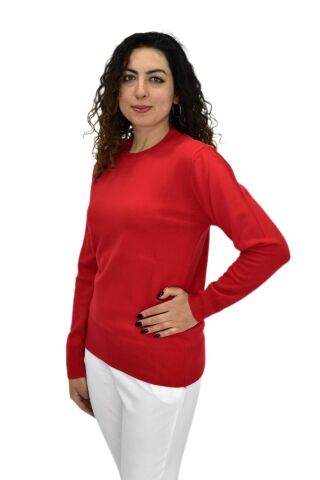 Kadın Sıfır Yaka Spor Kazak BGL-ST04085 KIRMIZI - L