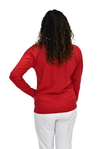 Kadın Sıfır Yaka Spor Kazak BGL-ST04085 KIRMIZI - L