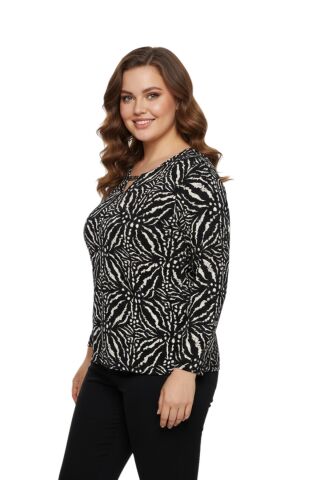Kadın V Yaka Modelli Baskılı Bluz BGL-ST05101 SİYAH - L