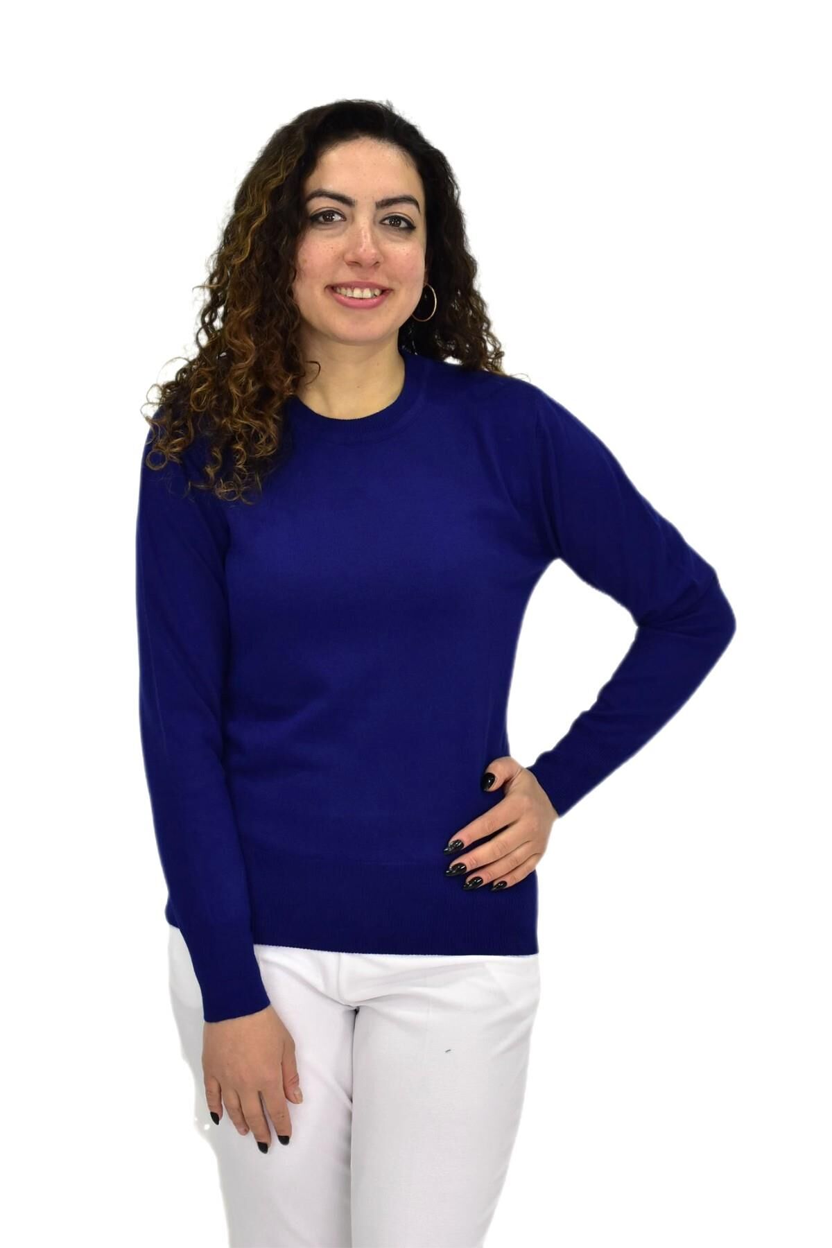Kadın Sıfır Yaka Spor Kazak BGL-ST04085 LACİVERT - M