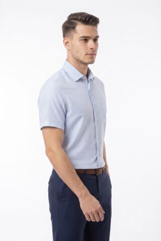 Erkek Klasik Düz Renk Kısa Kol Gömlek BGL-ST05601 MAVİ - XL