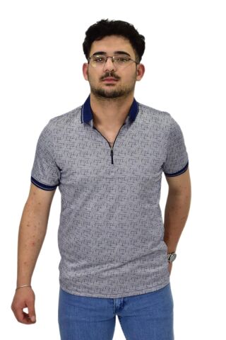 Erkek Polo Yaka Fermuarlı Merserize Jakarlı Tişört 7630 BGL-ST04538 LACİVERT - XL
