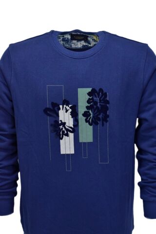 Erkek Baskılı Spor Sıfır Yaka Sweatshirt R2201 BGL-ST03191 İNDİGO - L