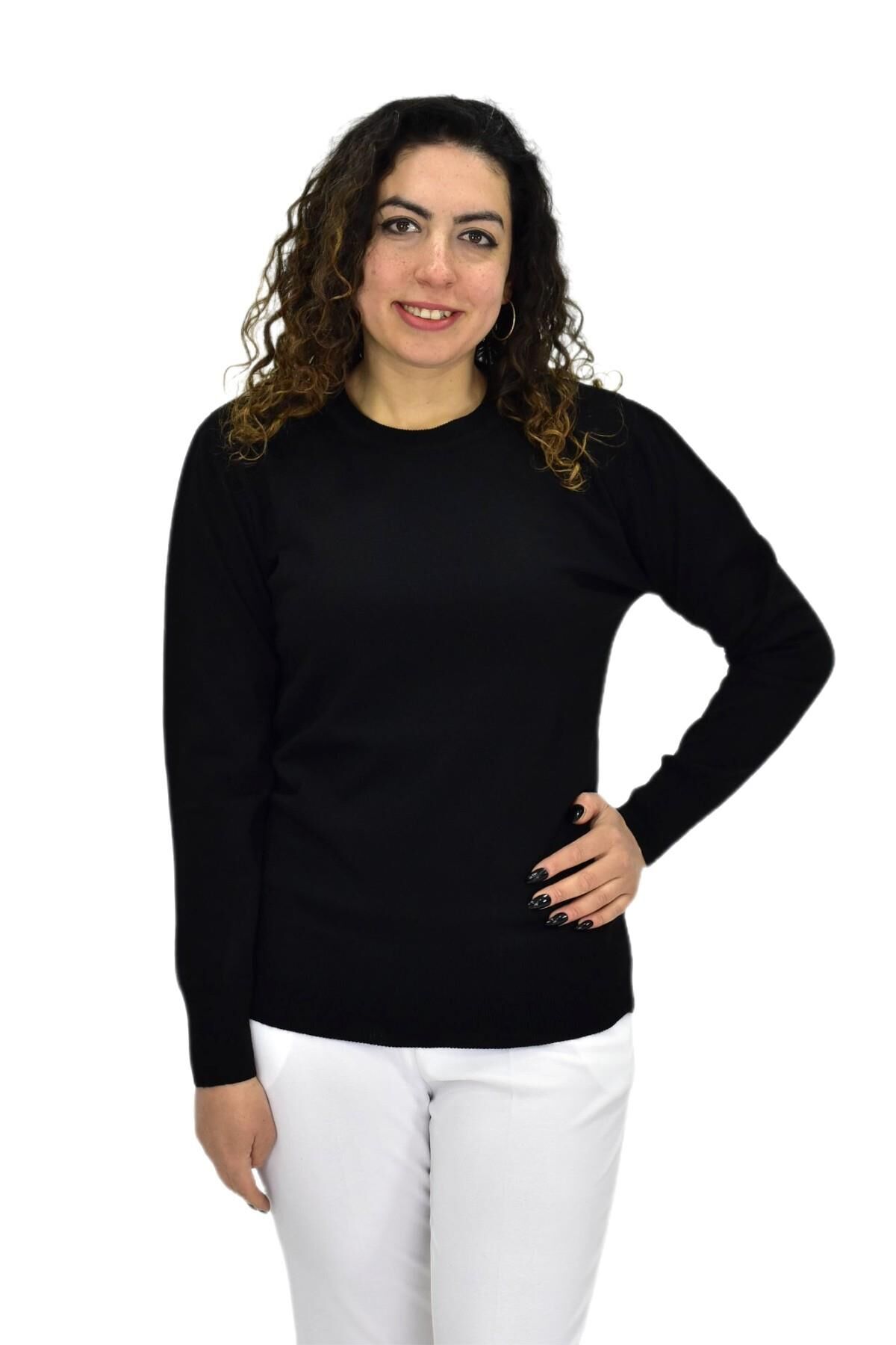 Kadın Sıfır Yaka Spor Kazak BGL-ST04085 SİYAH - L