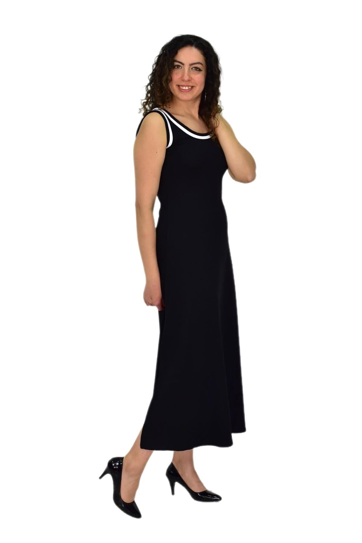 Kadın Askılı Biyeli Likralı Elbise BGL-ST04649 SİYAH - L