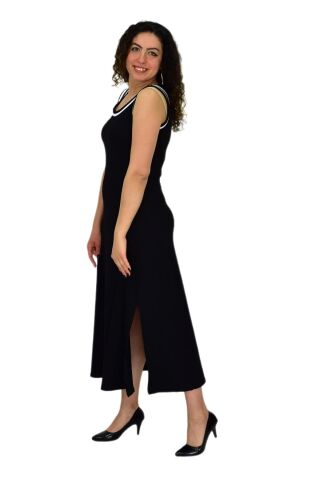 Kadın Askılı Biyeli Likralı Elbise BGL-ST04649 SİYAH - L