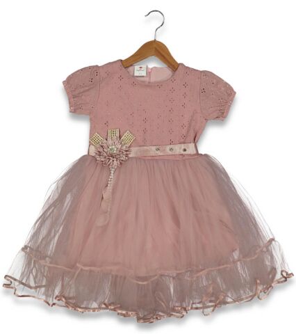 Kız Çocuk Brodeli Tül Elbise BGL-ST04441 PUDRA - 7 YAŞ