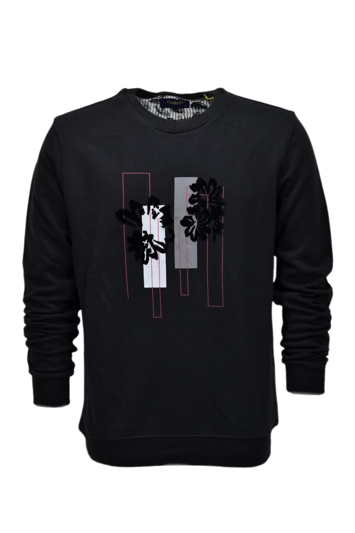 Erkek Baskılı Spor Sıfır Yaka Sweatshirt R2201 BGL-ST03191 SİYAH - 2XL