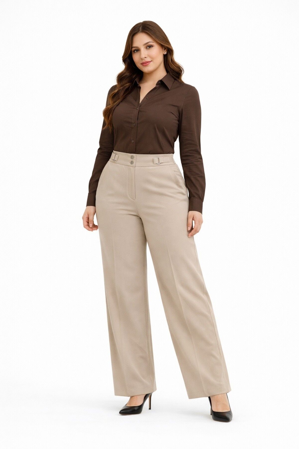Kadın Boru Paça Kumaş Pantolon BGL-ST05386 BEJ - 50