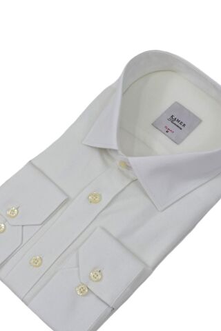 Erkek Slim Fitt Likralı Uzun Kol Kulplu Gömlek 2358 BGL-ST04384 BEYAZ - L