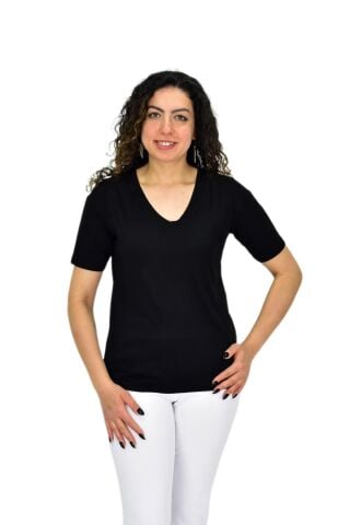 Kadın Yarım Kol V Yaka Likralı Tişöt  BGL-ST04651