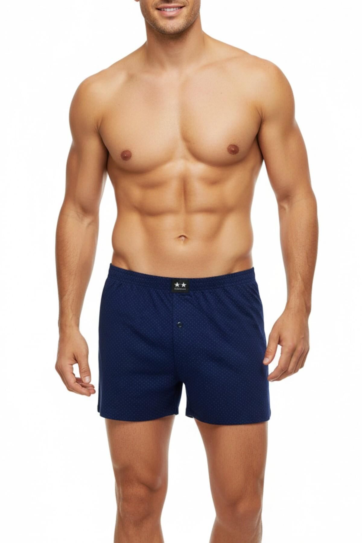 Erkek Penye Baskı Desenli Boxer  BGL-ST05011 LACİVERT - M