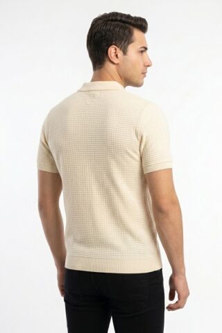 Erkek Spor Polo Yaka Triko Tişört BGL-ST05371 EKRU - XL