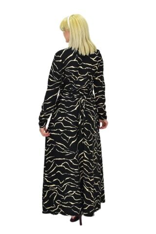 Kadın Leopar Desen Krep O Yaka Elbise BGL-ST03539 SİYAH - M