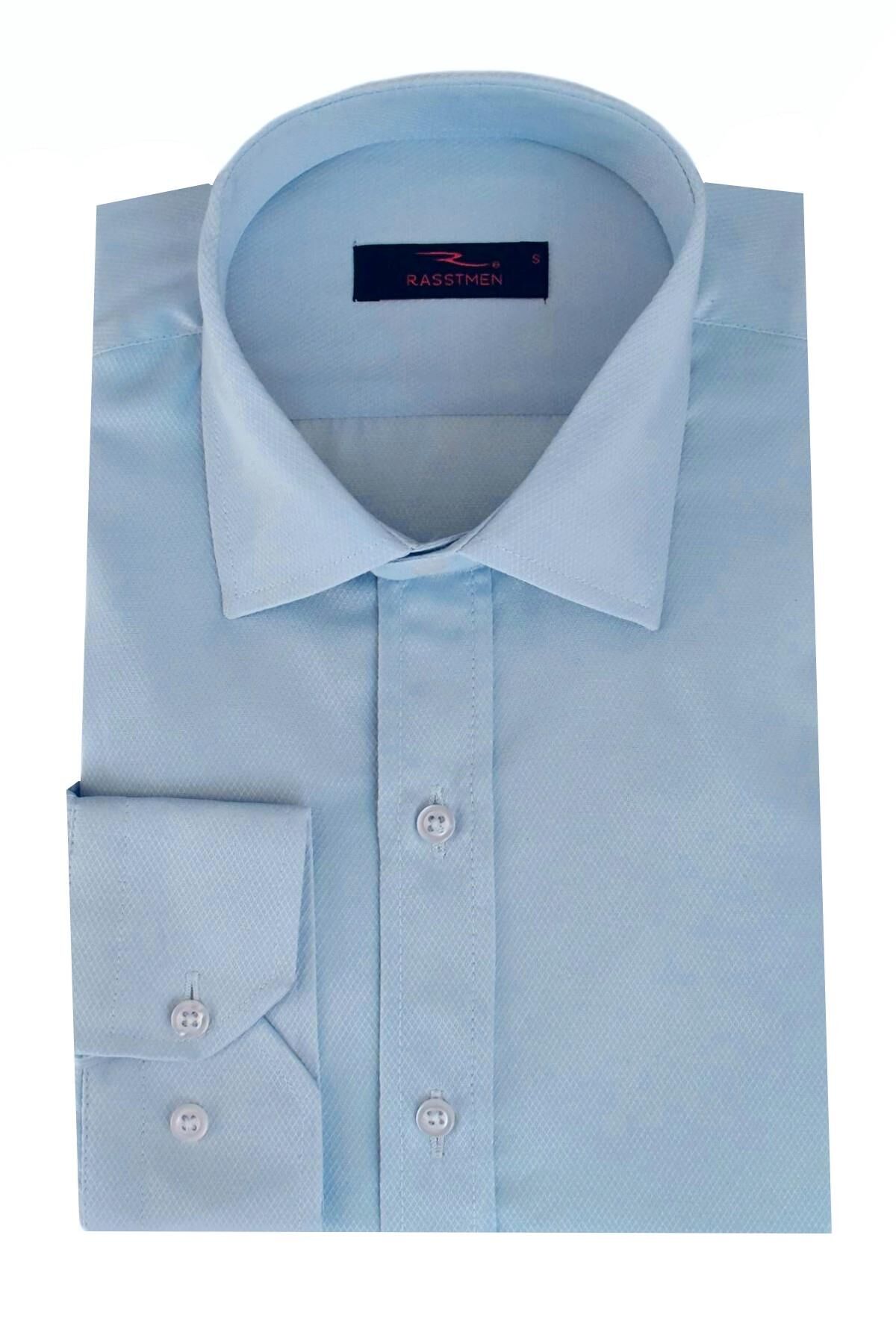 Erkek Uzun Kol Gömlek Silim Fit Armürlü BGL-ST01909 BUZ.MAVİ - M