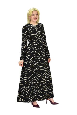 Kadın Leopar Desen Krep O Yaka Elbise BGL-ST03539 SİYAH - S