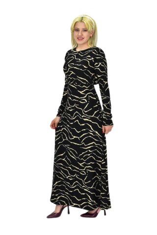 Kadın Leopar Desen Krep O Yaka Elbise BGL-ST03539 SİYAH - S