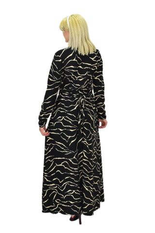 Kadın Leopar Desen Krep O Yaka Elbise BGL-ST03539 SİYAH - S