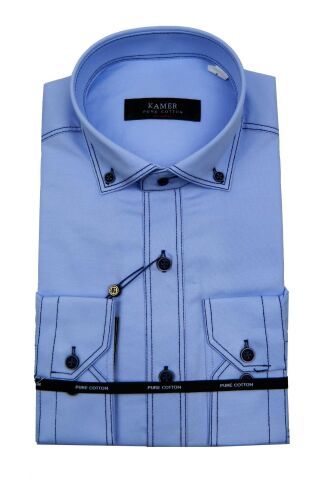 Erkek Slim Fit Gömlek 9258 009258 K.MAVİ - M