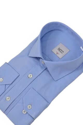 Erkek Slim Fitt Likralı Uzun Kol Kulplu Gömlek 2358 BGL-ST04384 MAVİ - L