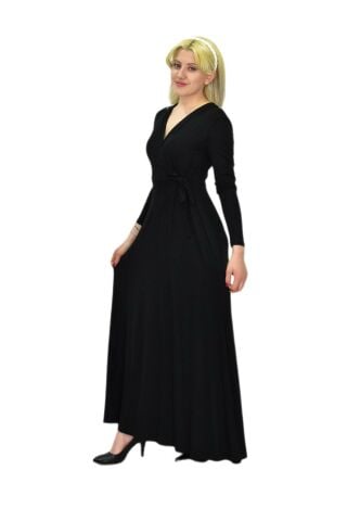 Kadın Viskon Siyah V Yaka Elbise BGL-ST03540