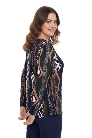 Kadın V Yaka Modelli Baskılı Bluz BGL-ST05107 LACİVERT - XL