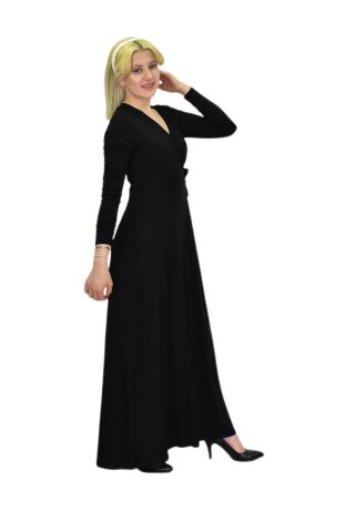 Kadın Viskon Siyah V Yaka Elbise BGL-ST03540 38 - SİYAH