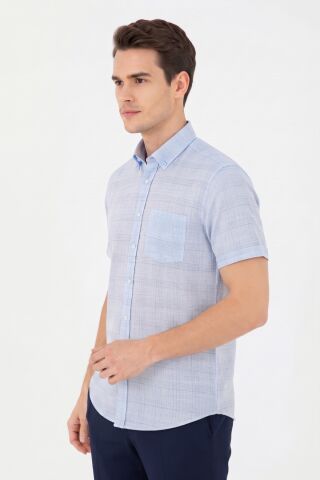 Erkek Büyük Beden Klasik Tek Cepli Kısa Kol Gömlek BGL-ST05605 BEJ - 5XL