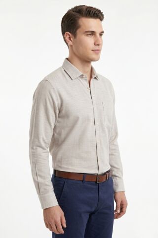 Erkek Klasik Tek Cepli Uzun Kol Gömlek 4050 BGL-ST05498 BEJ - XL