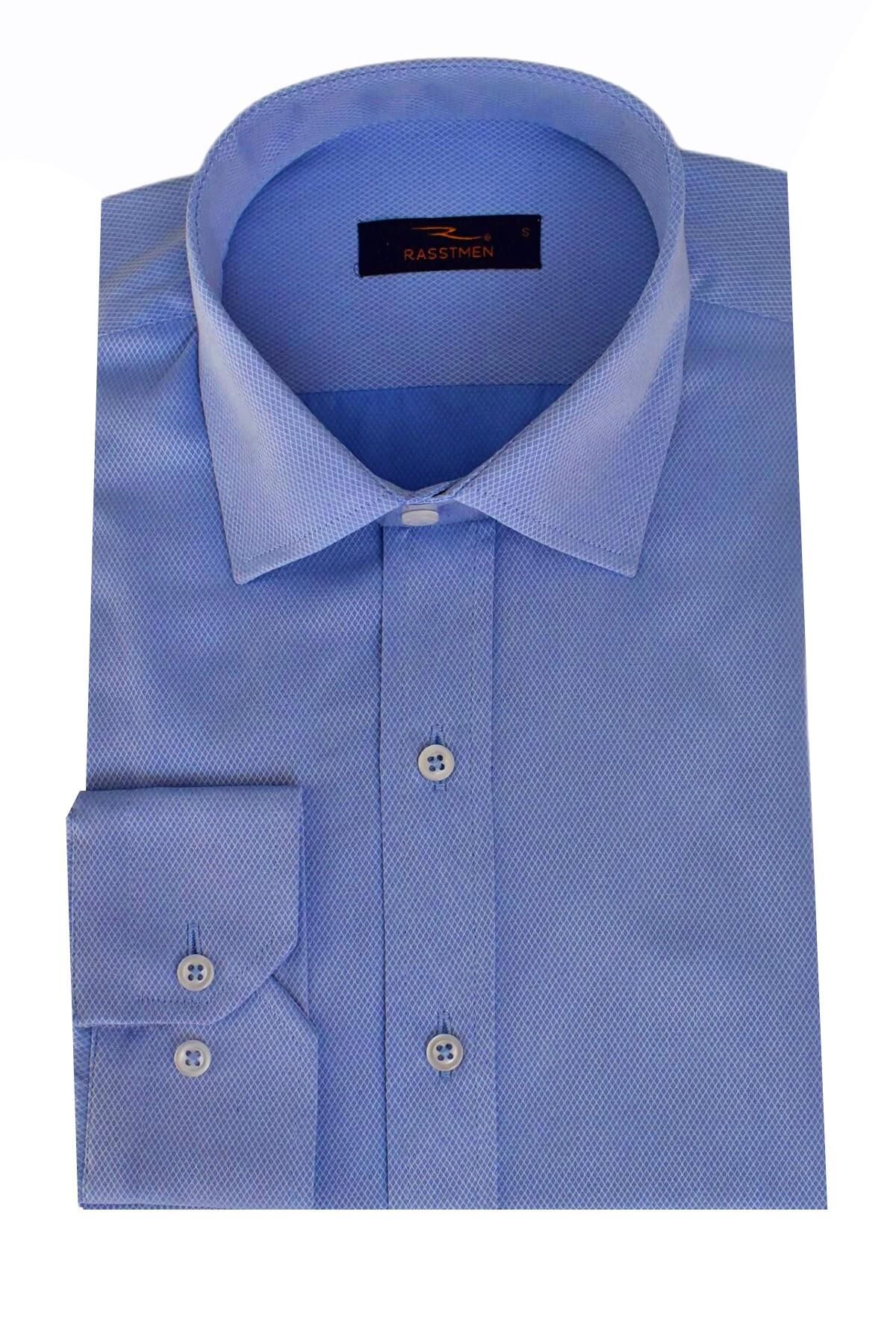 Erkek Uzun Kol Gömlek Silim Fit Armürlü BGL-ST01909 MAVİ - S