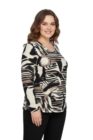 Kadın V Yaka Modelli Baskılı Bluz BGL-ST05108