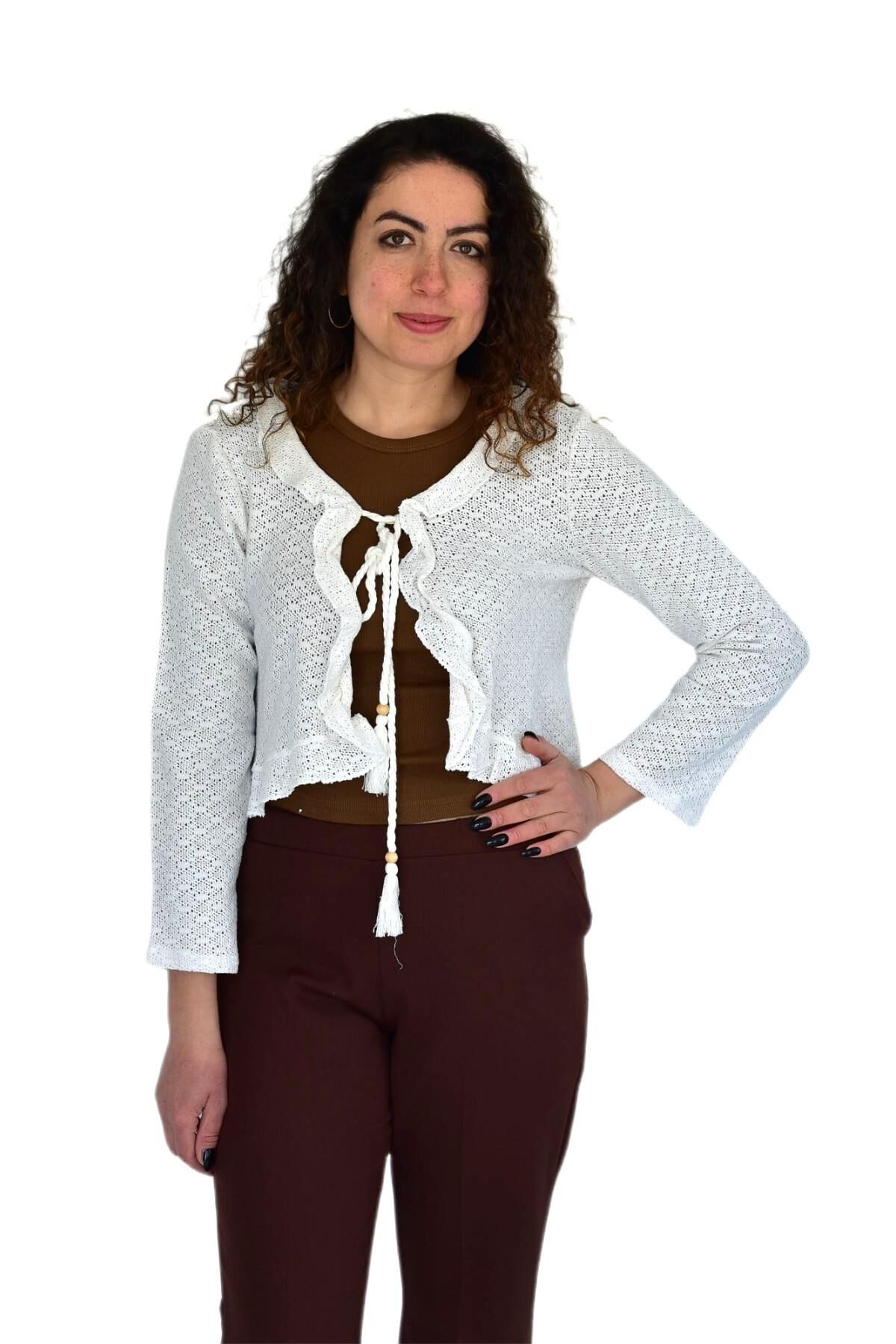 Kadın Yazlık Otantik File Bağcıklı Hırka BGL-ST04247 EKRU - M