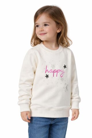 Kız Çocuk Happy Sweatshirt BGL-ST05270 EKRU - 5 Yaş