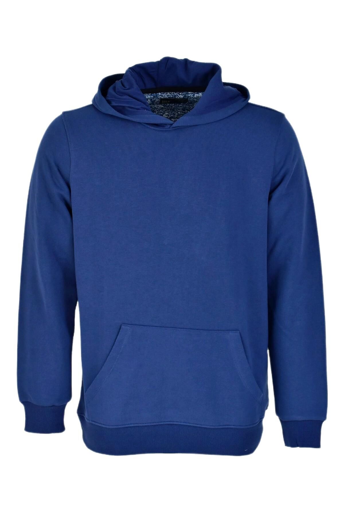Erkek Kapüşonlu Basic Sweatshirt R2248 BGL-ST03192 İNDİGO - 2XL
