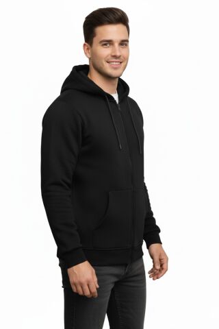 Erkek Büyük Beden Kapüşonlu Fermuarlı Sweatshirt 6549 BGL-ST05012 SİYAH - 5XL
