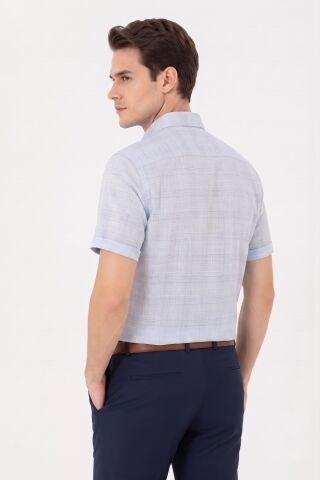 Erkek Büyük Beden Klasik Tek Cepli Kısa Kol Gömlek BGL-ST05605 MAVİ - 6XL