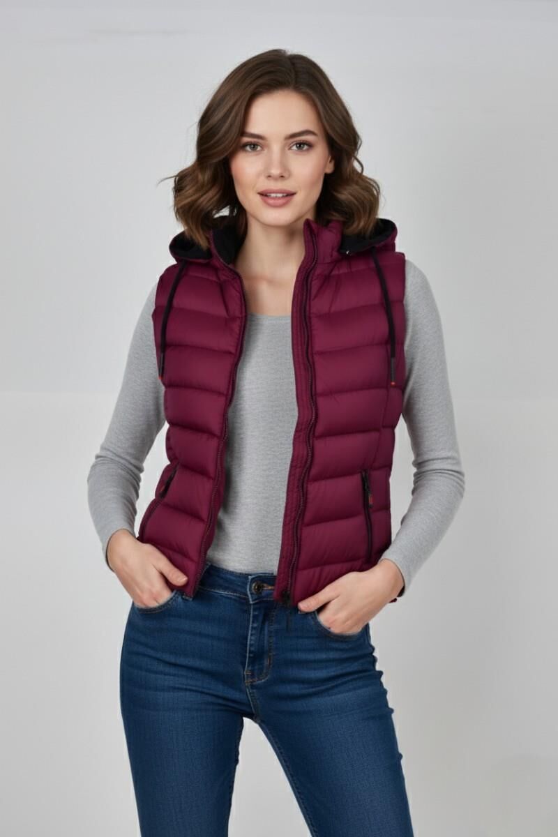 Kadın Kapüşonlu Spor Yelek 5000 BGL-ST04894 BORDO - L