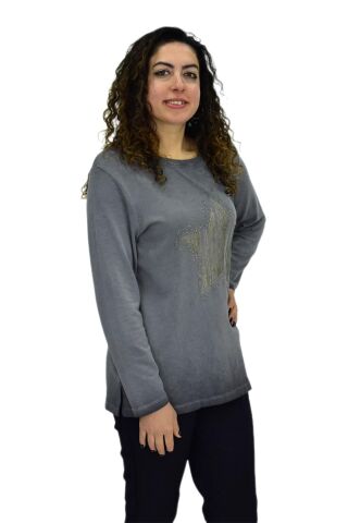 Kadın Pamuk İtalyan Kazak 4548 BGL-ST04092 PUDRA - 3XL