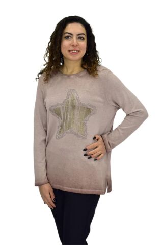 Kadın Pamuk İtalyan Kazak 4548 BGL-ST04092 PUDRA - 3XL