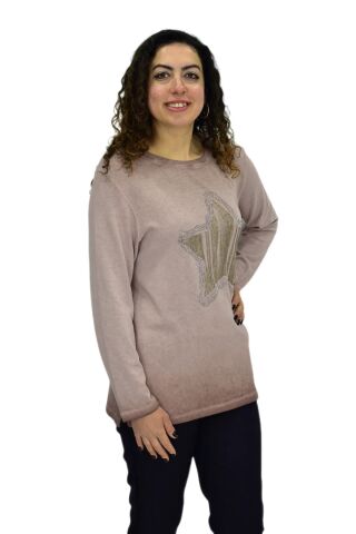 Kadın Pamuk İtalyan Kazak 4548 BGL-ST04092 PUDRA - 2XL