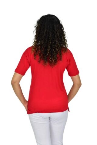 Kadın Yarım Kol V Yaka Likralı Tişöt  BGL-ST04651 KIRMIZI - M