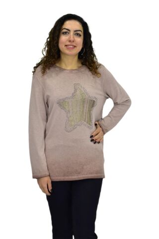 Kadın Pamuk İtalyan Kazak 4548 BGL-ST04092 PUDRA - 3XL