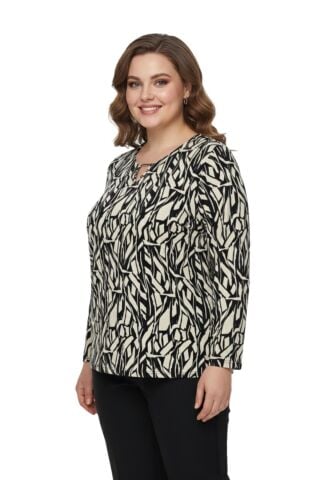 Kadın V Yaka Modelli Baskılı Bluz BGL-ST05102