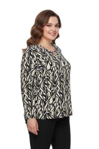 Kadın V Yaka Modelli Baskılı Bluz BGL-ST05102