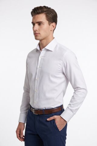 Erkek Slim Fitt Uzun Kol Armürlü Likralı Gömlek 2455 BGL-ST05602 BEYAZ - S