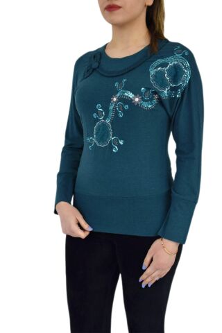 Kadın İşlemeli Bluz PB-3159 PETROL - S/M