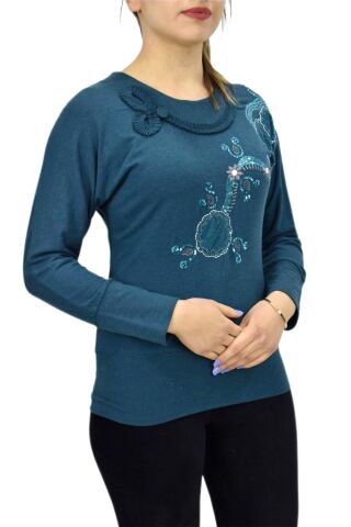 Kadın İşlemeli Bluz PB-3159 PETROL - S/M